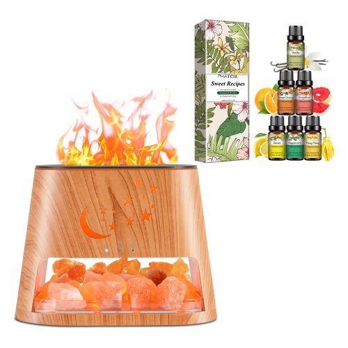 Aromaterápiás Ultrahangos Himalájai Só Diffúzor, 260 ml, Világosbarna Színben Phatoil 6 Részes Illóolaj Szettel - Black Friday