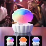 Zvlhčovač vzduchu v tvare mušle s kvapkou vody, Bluetooth reproduktorom a náladovým osvetlením, biely