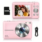 Kompakt Digitális Fényképezőgép Full HD 1080P 44MP Felbontással és 16× Zoommal 32GB Kártyával - Rózsaszín
