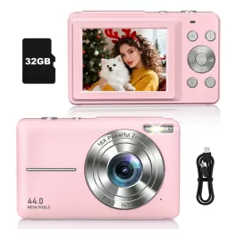   Kompakt Digitális Fényképezőgép Full HD 1080P 44MP Felbontással és 16× Zoommal 32GB Kártyával - Rózsaszín