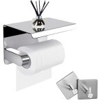 Suport de hârtie igienică de perete cu raft superior și 2 cârlige de agățare - Argintiu