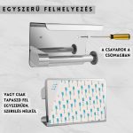 Suport de hârtie igienică de perete cu raft superior și 2 cârlige de agățare - Argintiu