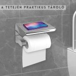 Suport de hârtie igienică de perete cu raft superior și 2 cârlige de agățare - Argintiu