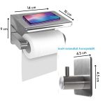 Suport de hârtie igienică de perete cu raft superior și 2 cârlige de agățare - Argintiu