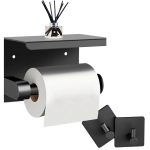 Suport de hârtie igienică de perete cu raft superior și 2 cârlige de agățare - Negru