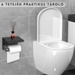 Suport de hârtie igienică de perete cu raft superior și 2 cârlige de agățare - Negru