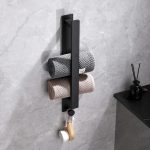 Suport multifuncțional pentru prosoape cu cuier și 2 cârlige - Negru