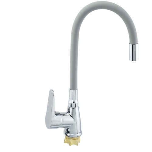 Baterie de lavoar Zegor Crom-Gri, cu monocomandă și cioc flexibil - SOP4-F146GY