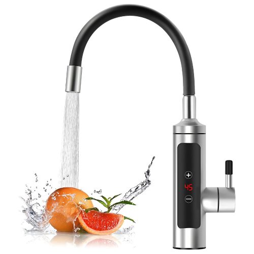 Baterie Electrică cu Încălzitor de Apă, Tub de Încălzire din Oțel Inoxidabil, Reglare Tactilă a Temperaturii, Țeavă Flexibilă de Scurgere, Negru