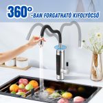 Baterie Electrică cu Încălzitor de Apă, Tub de Încălzire din Oțel Inoxidabil, Reglare Tactilă a Temperaturii, Țeavă Flexibilă de Scurgere, Negru