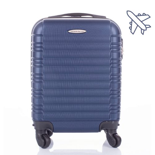 LEONARDO DA VINCI Kabínový kufor, veľkosť XS, rovné pruhy – tmavomodrá farba