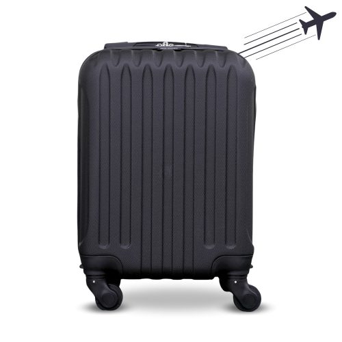 Príručný kufor LEONARDO DA VINCI, veľkosť XS, 39 × 29 × 18,5 cm, rebrovaný, s odnímateľnými kolieskami – Čierny