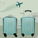 Príručný kufor LEONARDO DA VINCI, veľkosť XS, 39 × 29 × 18,5 cm, rebrovaný, s odnímateľnými kolieskami – Smaragdovo zelený