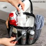 Sieťovaná taška s mnohými vreckami na make-up a kúpeľňové doplnky - čierna