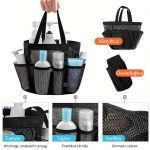 Sieťovaná taška s mnohými vreckami na make-up a kúpeľňové doplnky - čierna