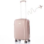 Príručný kufor Leonardo Da Vinci s kombinačným zámkom, teleskopickým ramenom, odnímateľnými kolieskami 55x37x24 cm - veľkosť S - ružovo-zlatý