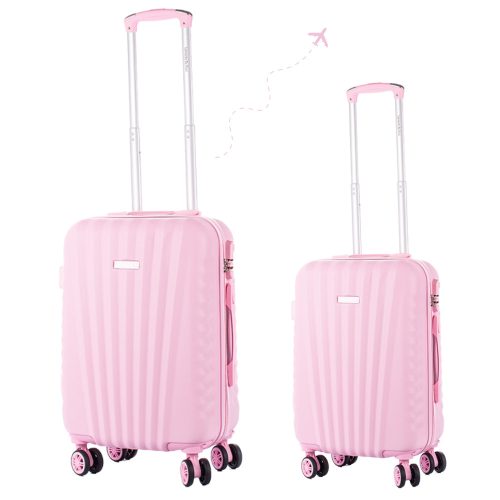 Leonardo Da Vinci Kabinbőrönd Szett Számzárral, Teleszkópos Karral, Kivehető Kerekekkel - XS és S méret - Rózsaszín