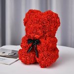 Ursuleț de pluș cu trandafir veșnic în cutie – 25 cm – roz