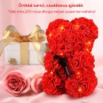 Ursuleț de pluș cu trandafir veșnic în cutie și LED – 25 cm – roz