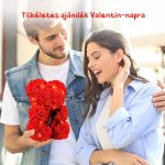 Ursuleț de pluș cu trandafir veșnic în cutie și LED – 25 cm – roz