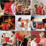 Ursuleț de pluș cu trandafir veșnic în cutie și LED – 25 cm – roz