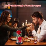 Trandafir etern într-un borcan de sticlă cu lumină LED, bază neagră - Roșu/verde - 2 trandafiri LOVE10