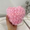 Inimă cu trandafir etern în cutie decorativă - 15 cm - roz