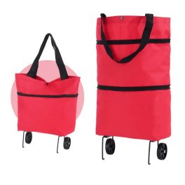 Skladacia nákupná taška na kolieskach - červená
